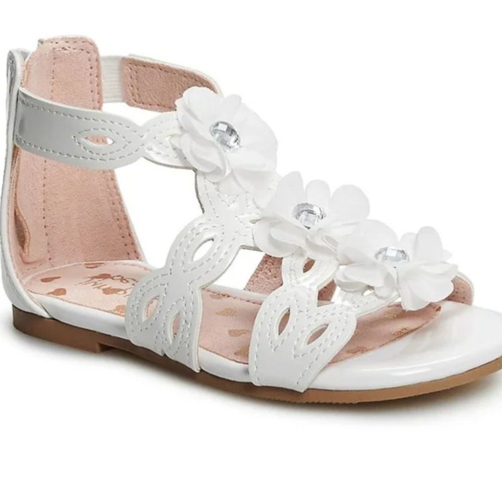 Jumping Beans White Floral Gladiator Sandals With‎ Rhinestones New 8